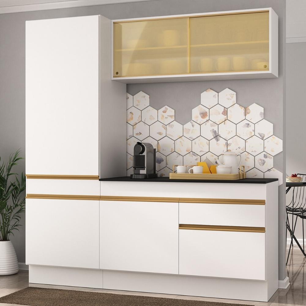 Armário de Cozinha Compacta 3 peças com Rodapé MP2179 Made Multimóveis Branco/Dourado