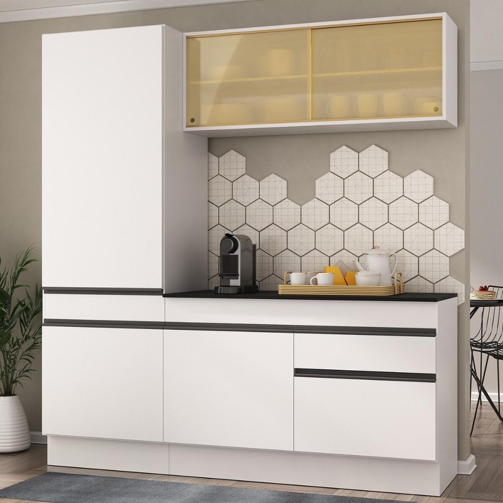 Armário de Cozinha Compacta 3 peças com Rodapé MP2179 Made Multimóveis Branco/Preto