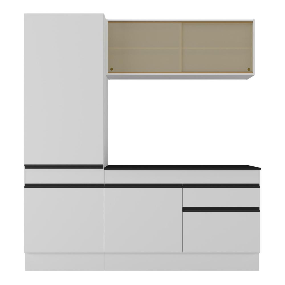Armário de Cozinha Compacta 3 peças com Rodapé MP2179 Made Multimóveis Branco/Preto