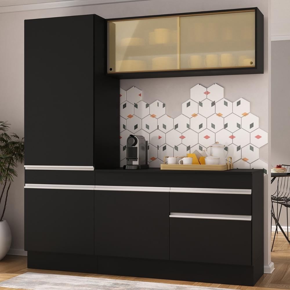Armário de Cozinha Compacta 3 peças com Rodapé MP2179 Made Multimóveis Preto/Branco
