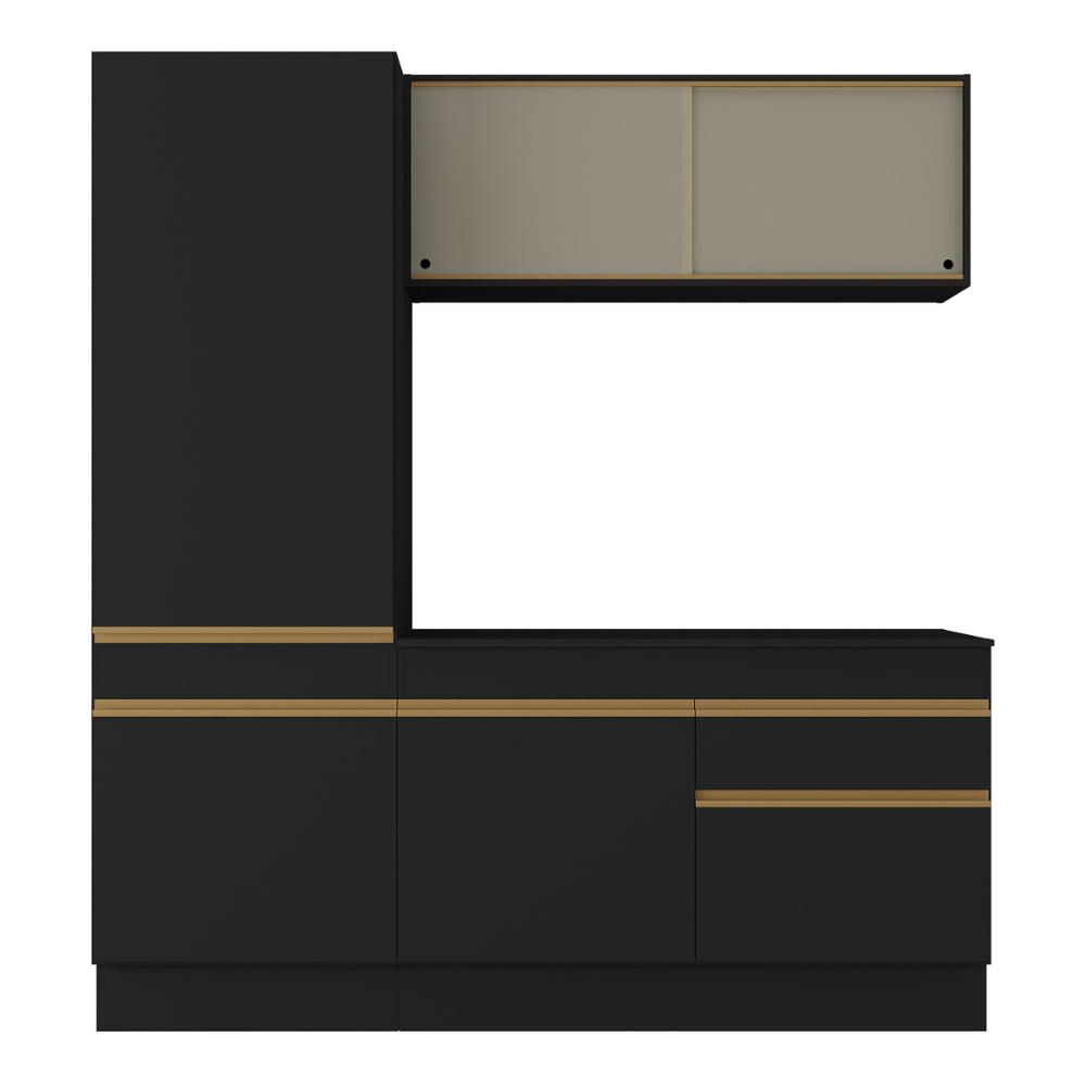 Armário de Cozinha Compacta 3 peças com Rodapé MP2179 Made Multimóveis Preto/Dourado