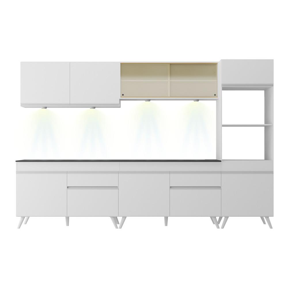 Armário de Cozinha Compacta 302cm com Leds Veneza Up Multimóveis V2014 Branco
