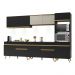 Armário de Cozinha Compacta 302cm com Leds Veneza Up Multimóveis V2014 Preto/Dourado