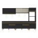 Armário de Cozinha Compacta 302cm com Leds Veneza Up Multimóveis V2014 Preto/Dourado