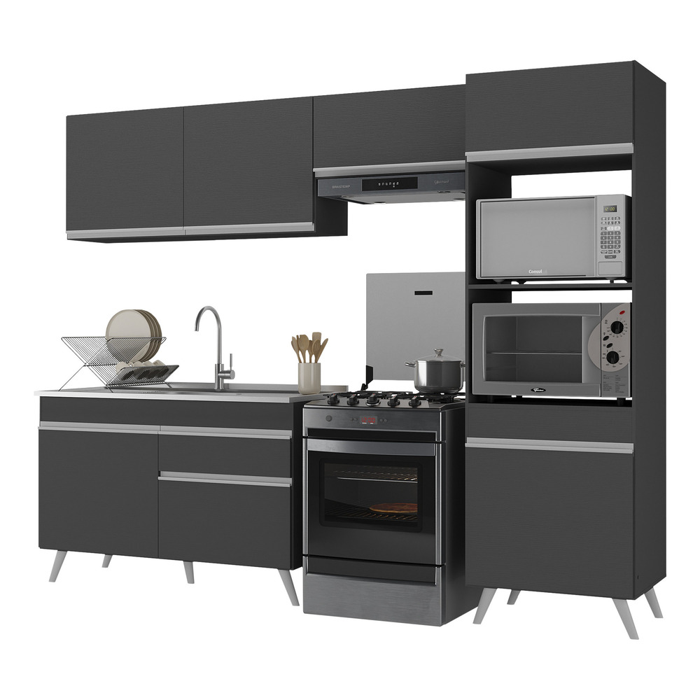 Armário de Cozinha Compacta 4 peças MP3693.898 Veneza Multimóveis Preto