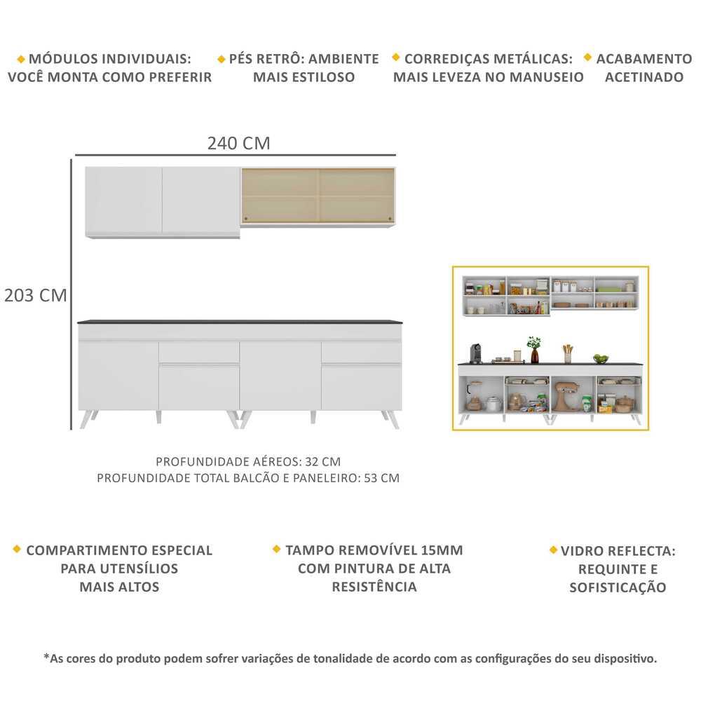 Armário de Cozinha Compacta 4 peças MP3696.891 Veneza Multimóveis Branco
