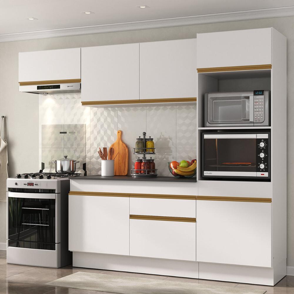 Armário de Cozinha Compacta 4 peças com Rodapé MP2176 Made Multimóveis Branco/Dourado