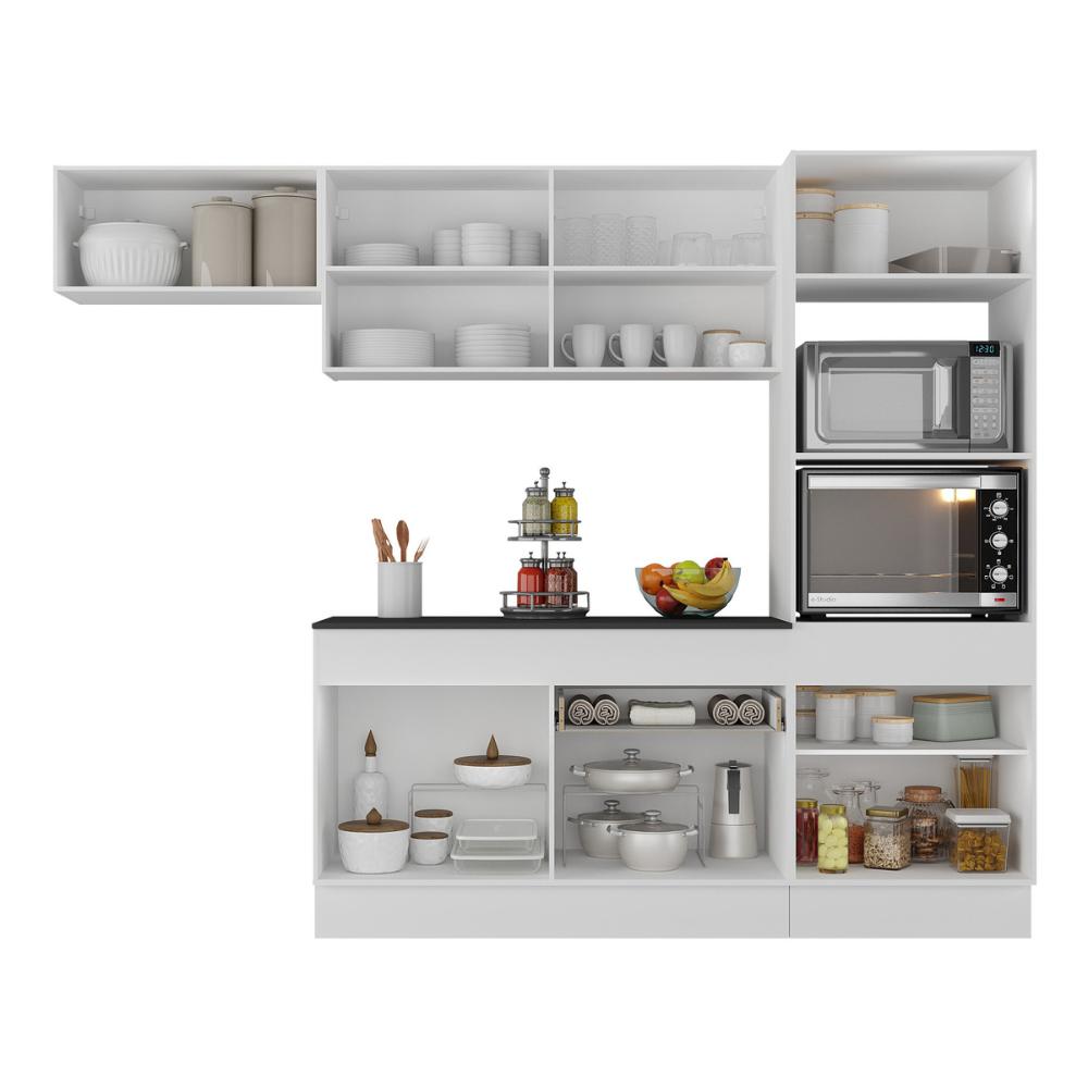 Armário de Cozinha Compacta 4 peças com Rodapé MP2176 Made Multimóveis Branco/Dourado