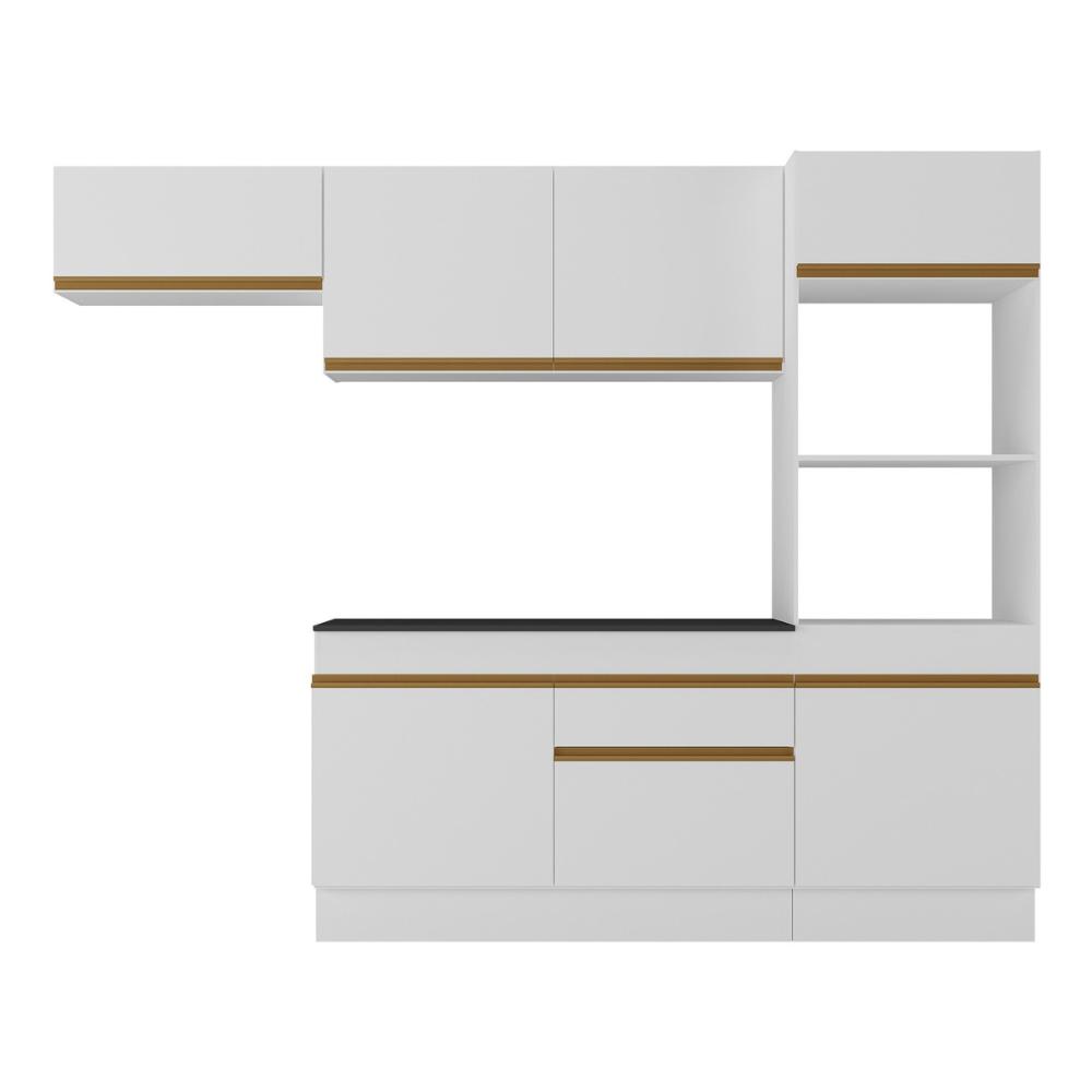 Armário de Cozinha Compacta 4 peças com Rodapé MP2176 Made Multimóveis Branco/Dourado