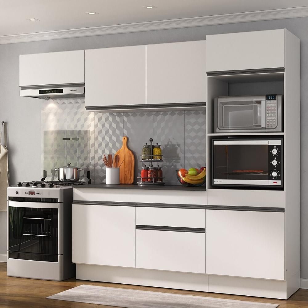 Armário de Cozinha Compacta 4 peças com Rodapé MP2176 Made Multimóveis Branco/Preto