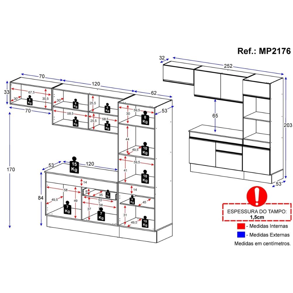 Armário de Cozinha Compacta 4 peças com Rodapé MP2176 Made Multimóveis Preto