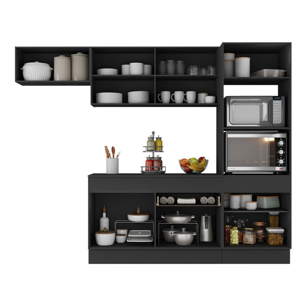 Armário de Cozinha Compacta 4 peças com Rodapé MP2176 Made Multimóveis Preto