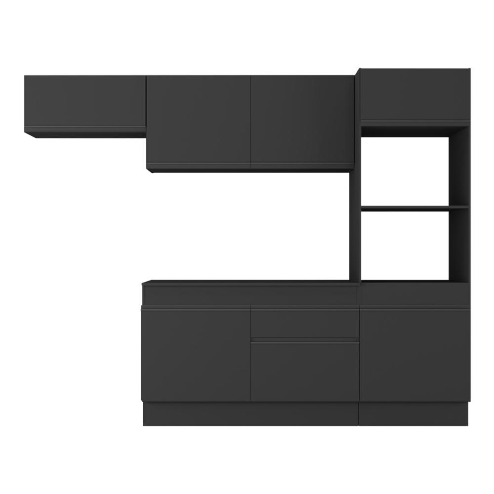 Armário de Cozinha Compacta 4 peças com Rodapé MP2176 Made Multimóveis Preto