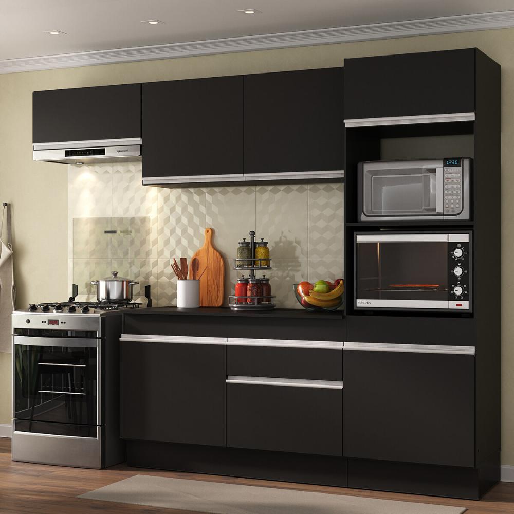 Armário de Cozinha Compacta 4 peças com Rodapé MP2176 Made Multimóveis Preto/Branco