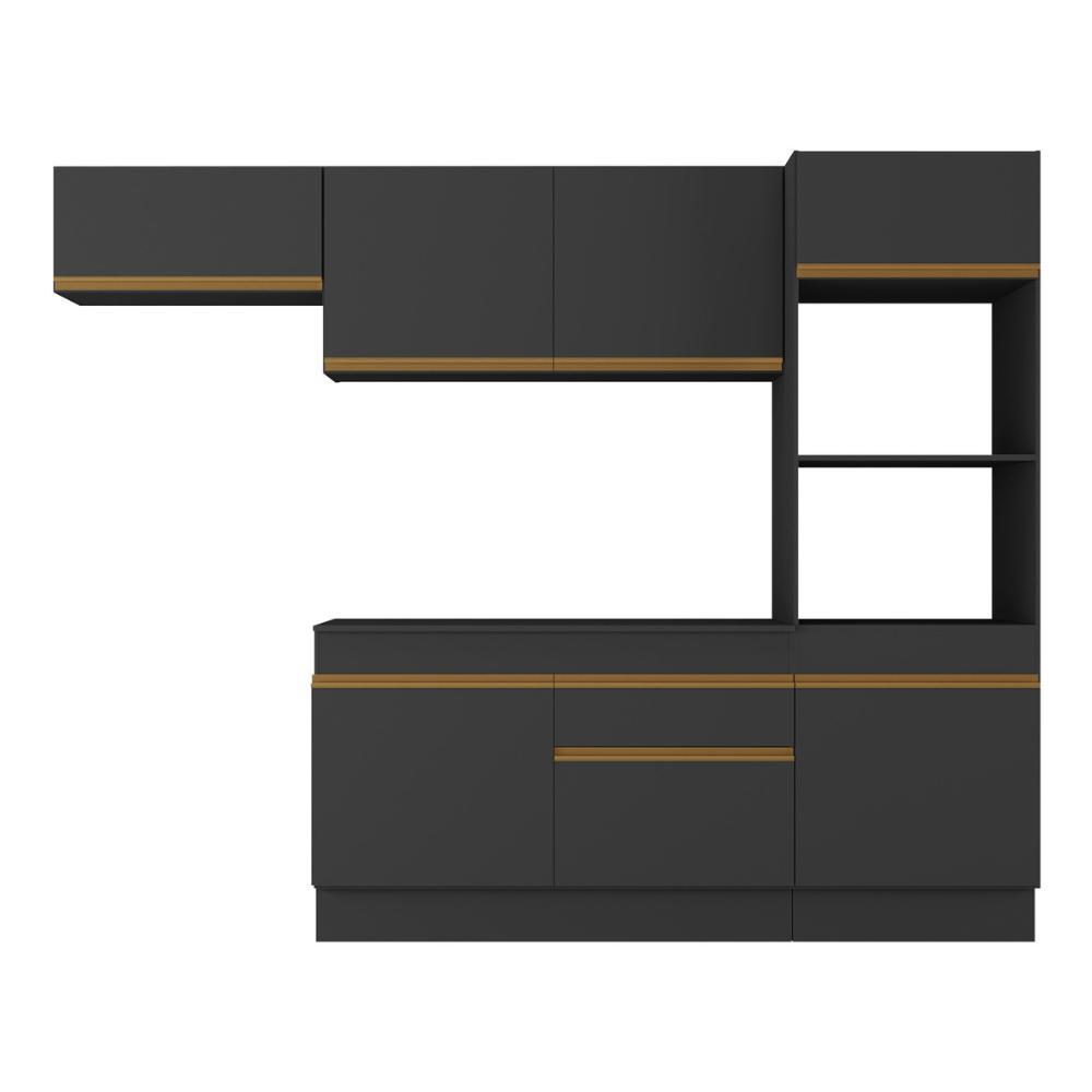 Armário de Cozinha Compacta 4 peças com Rodapé MP2176 Made Multimóveis Preto/Dourado