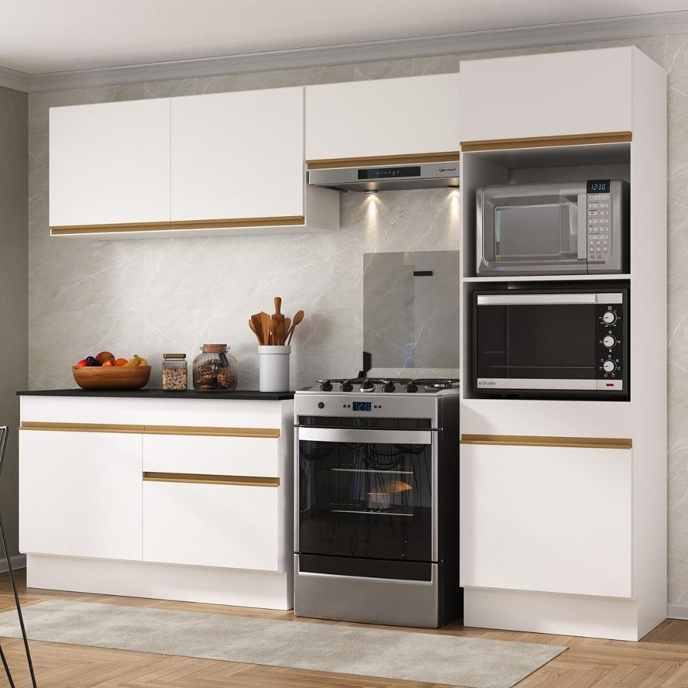 Armário de Cozinha Compacta 4 peças com Rodapé MP2193 Made Multimóveis Branco/Dourado