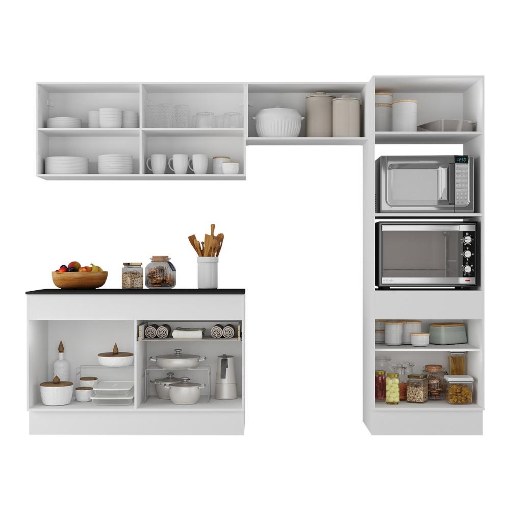 Armário de Cozinha Compacta 4 peças com Rodapé MP2193 Made Multimóveis Branco/Dourado
