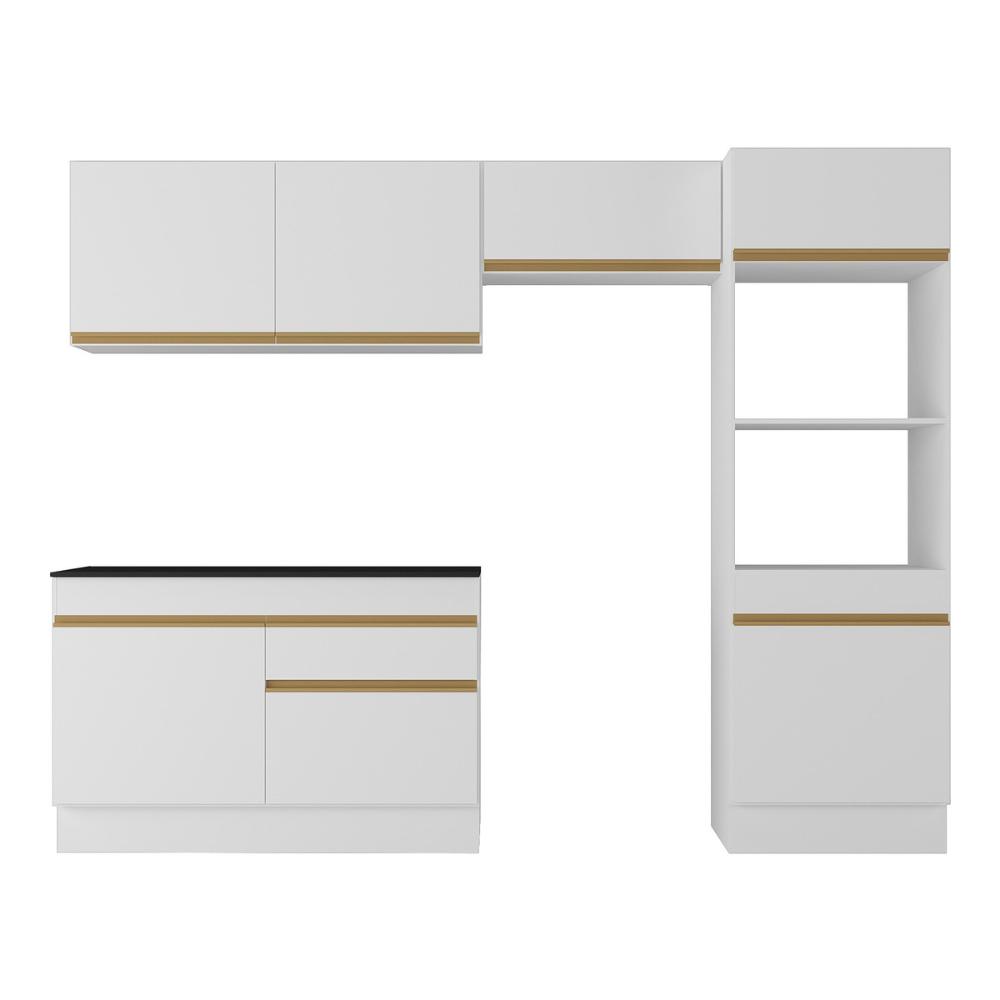 Armário de Cozinha Compacta 4 peças com Rodapé MP2193 Made Multimóveis Branco/Dourado
