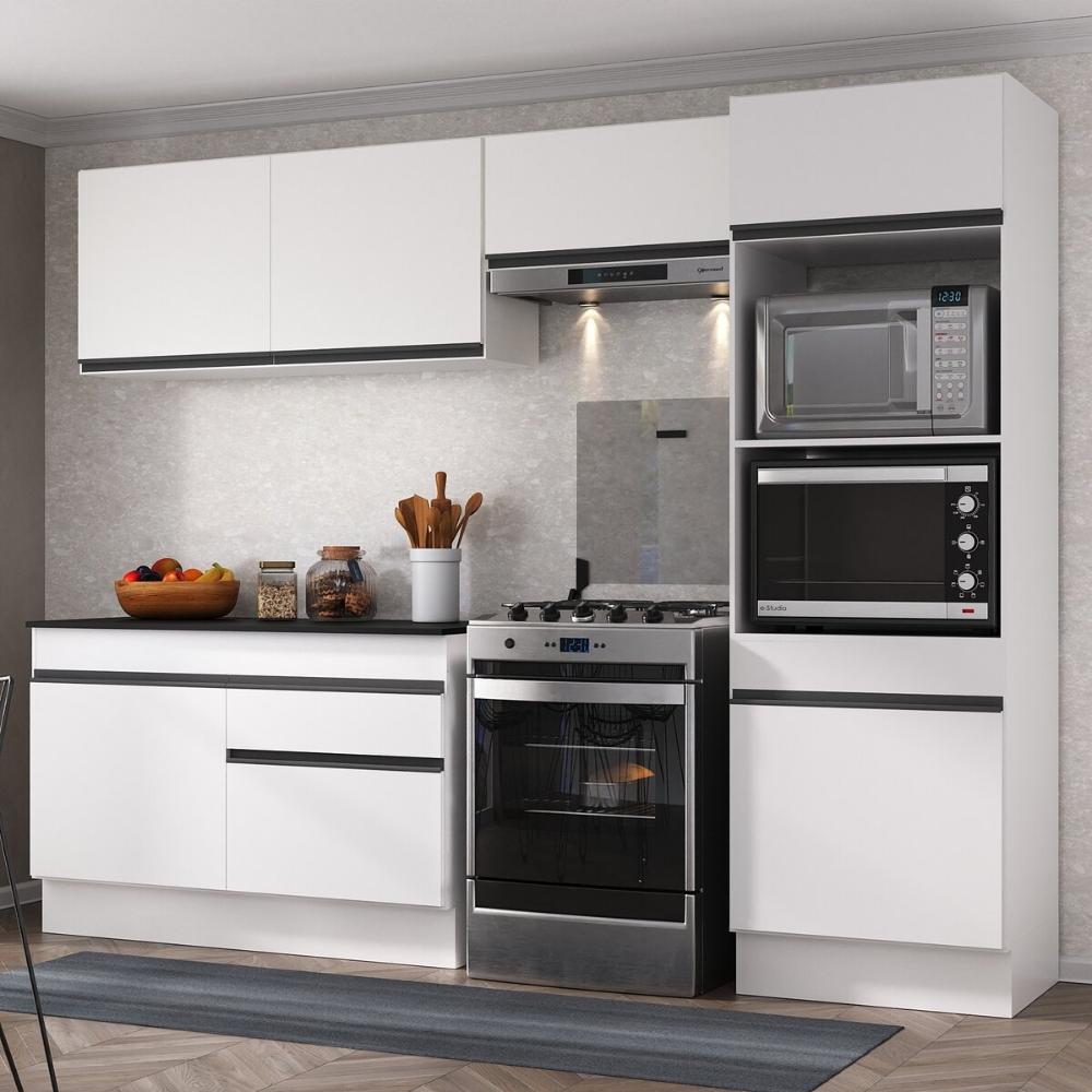 Armário de Cozinha Compacta 4 peças com Rodapé MP2193 Made Multimóveis Branco/Preto