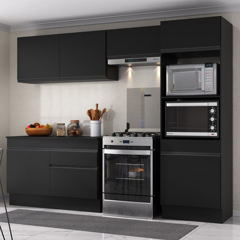 Armário de Cozinha Compacta 4 peças com Rodapé MP2193 Made Multimóveis Preto