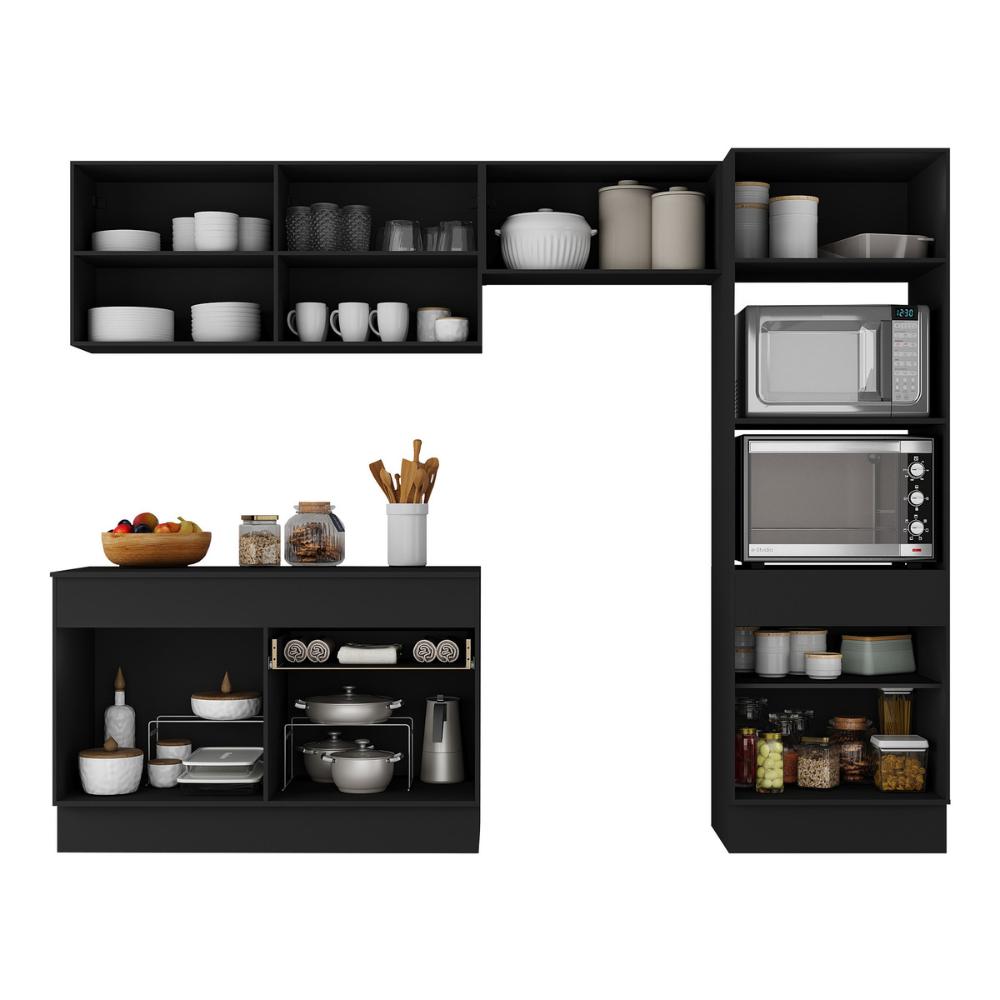 Armário de Cozinha Compacta 4 peças com Rodapé MP2193 Made Multimóveis Preto