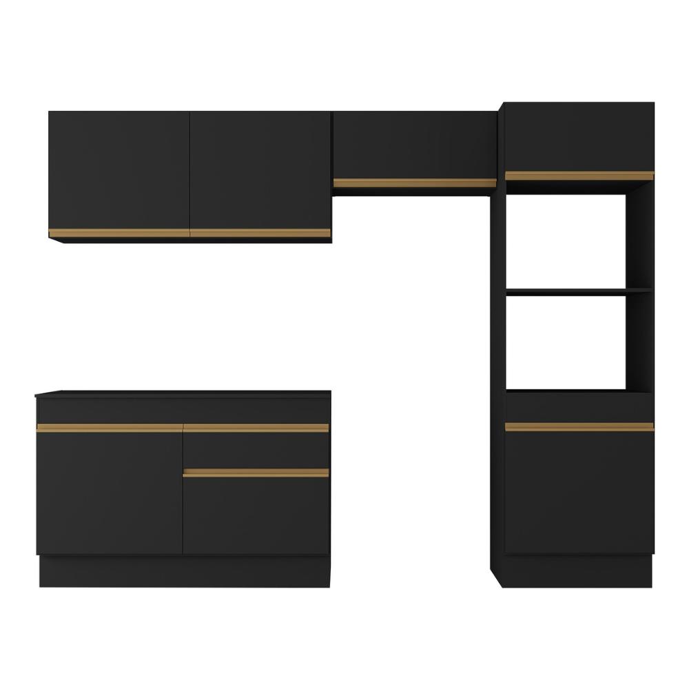 Armário de Cozinha Compacta 4 peças com Rodapé MP2193 Made Multimóveis Preto/Dourado