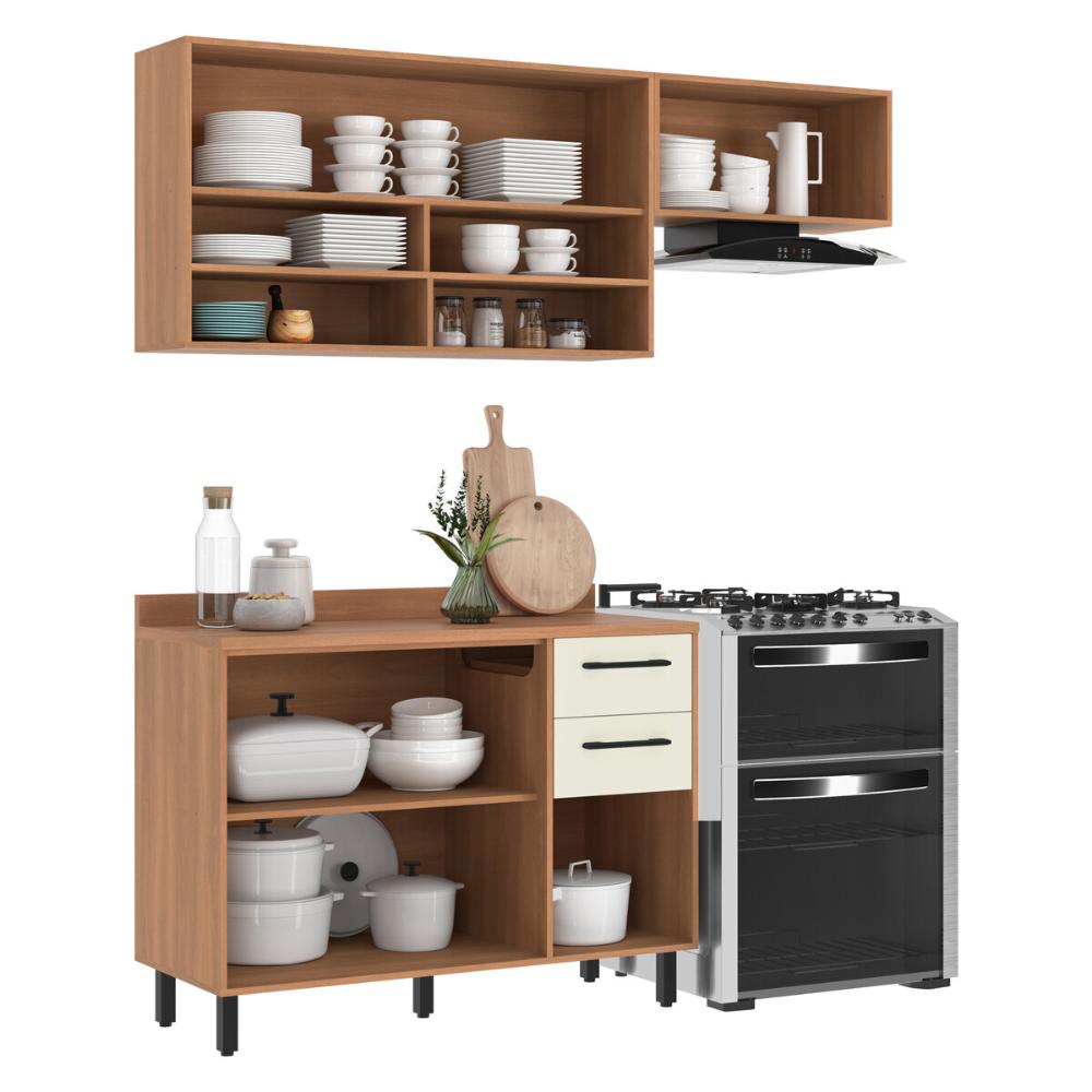 Armário de Cozinha Compacta Modulada 3 Peças com Balcão Havana Multimóveis CR20325 Rovere/Champanhe