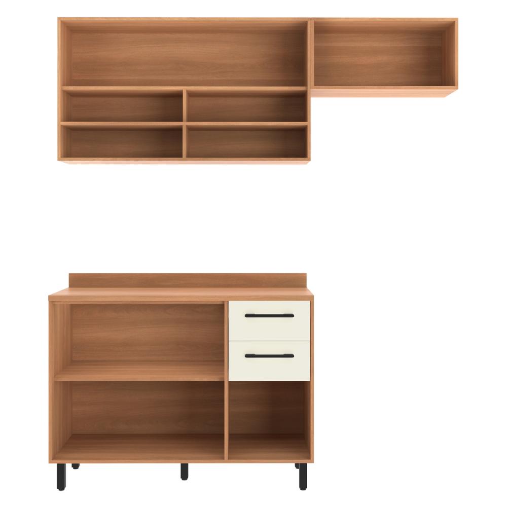 Armário de Cozinha Compacta Modulada 3 Peças com Balcão Havana Multimóveis CR20325 Rovere/Champanhe