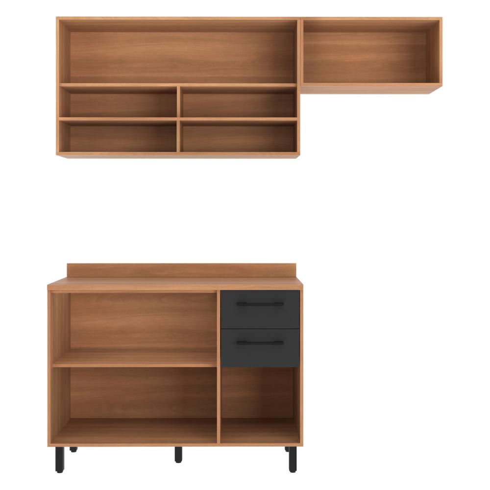 Armário de Cozinha Compacta Modulada 3 Peças com Balcão Havana Multimóveis CR20325 Rovere/Grafite