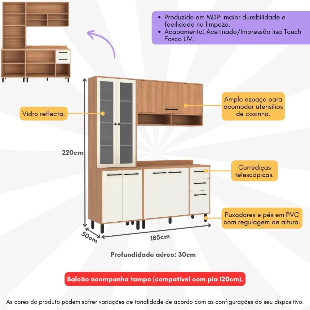 Armário de Cozinha Compacta Modulada 3 Peças com Balcão Havana Multimóveis CR20331 Rovere/Champanhe