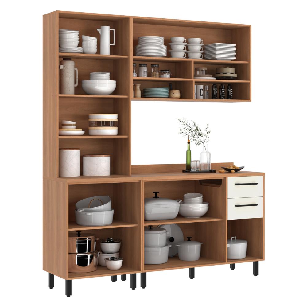 Armário de Cozinha Compacta Modulada 3 Peças com Balcão Havana Multimóveis CR20331 Rovere/Champanhe