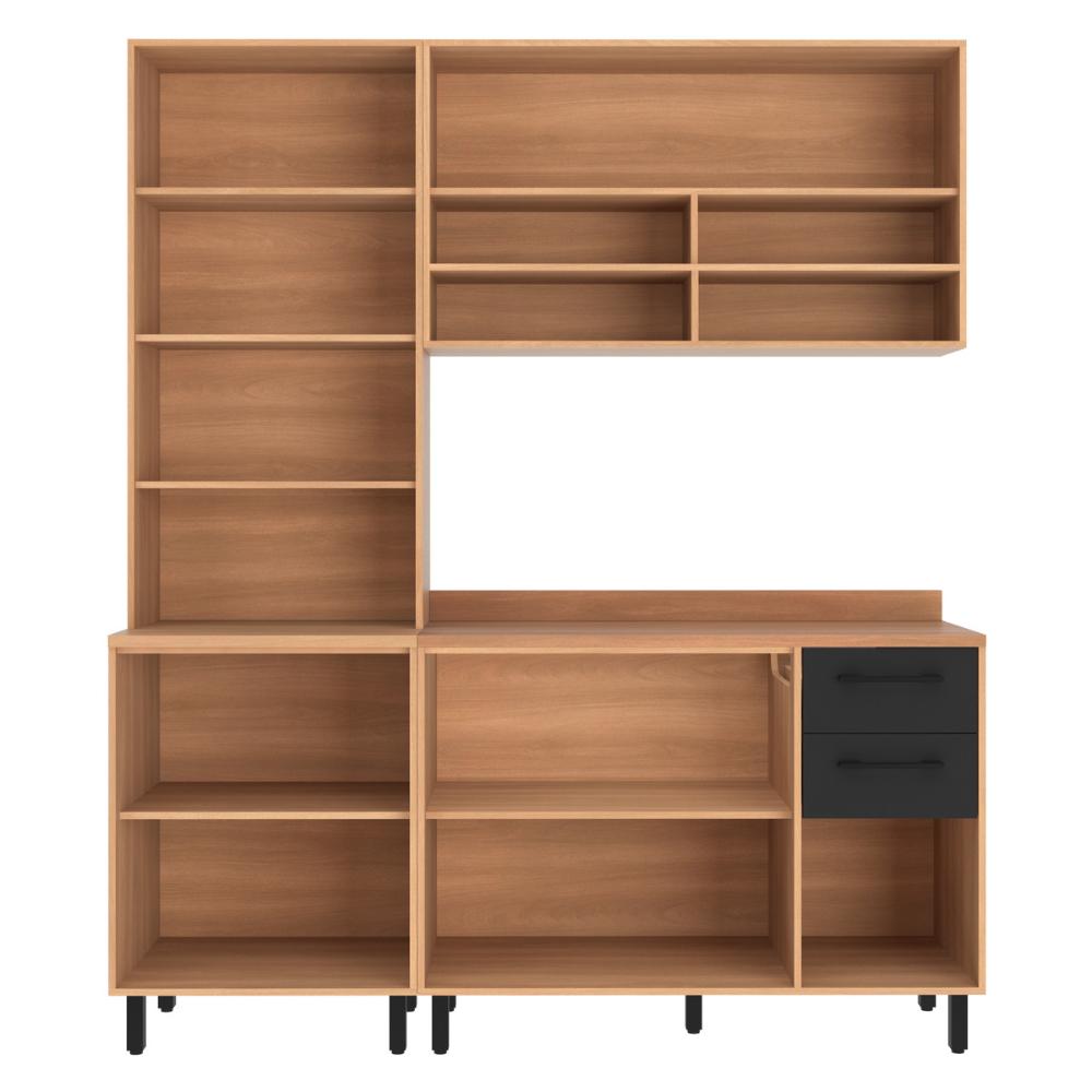 Armário de Cozinha Compacta Modulada 3 Peças com Balcão Havana Multimóveis CR20331 Rovere/Grafite