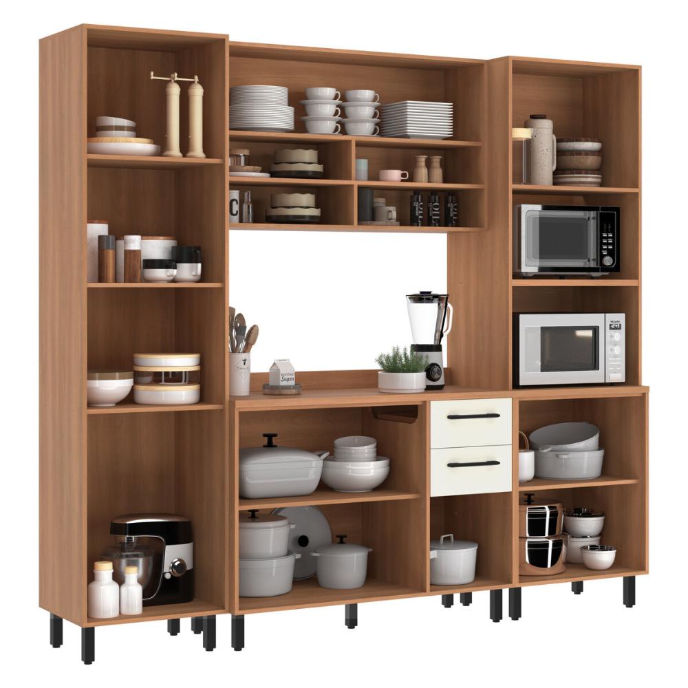 Armário de Cozinha Compacta Modulada 4 Peças Havana Multimóveis CR20329 Rovere/Champanhe