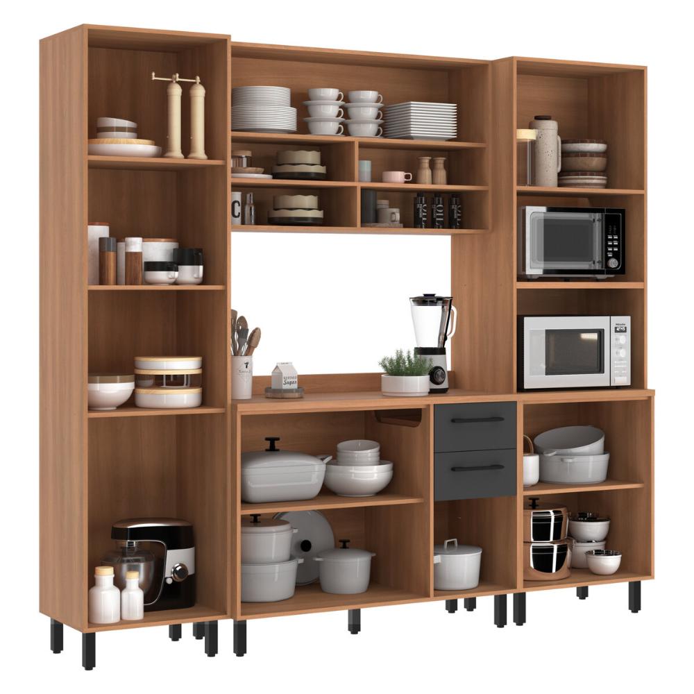 Armário de Cozinha Compacta Modulada 4 Peças Havana Multimóveis CR20329 Rovere/Grafite