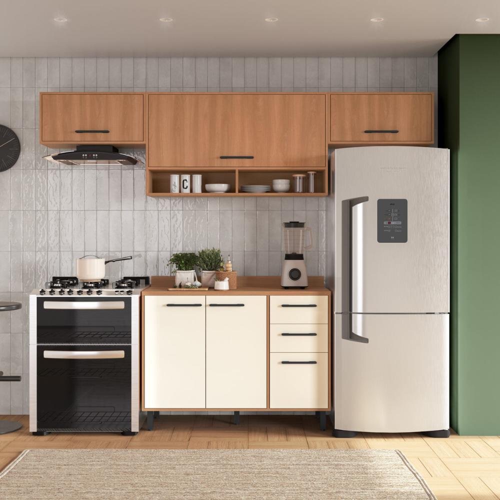 Armário de Cozinha Compacta Modulada 4 Peças com Balcão Havana Multimóveis CR20327 Rovere/Champanhe