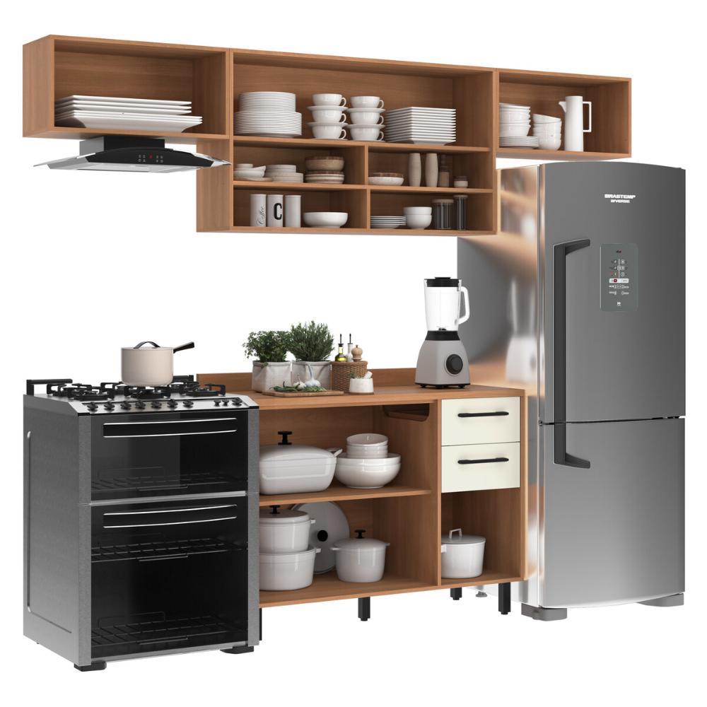 Armário de Cozinha Compacta Modulada 4 Peças com Balcão Havana Multimóveis CR20327 Rovere/Champanhe