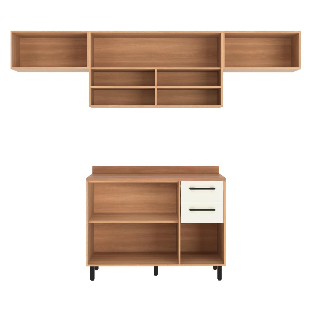 Armário de Cozinha Compacta Modulada 4 Peças com Balcão Havana Multimóveis CR20327 Rovere/Champanhe