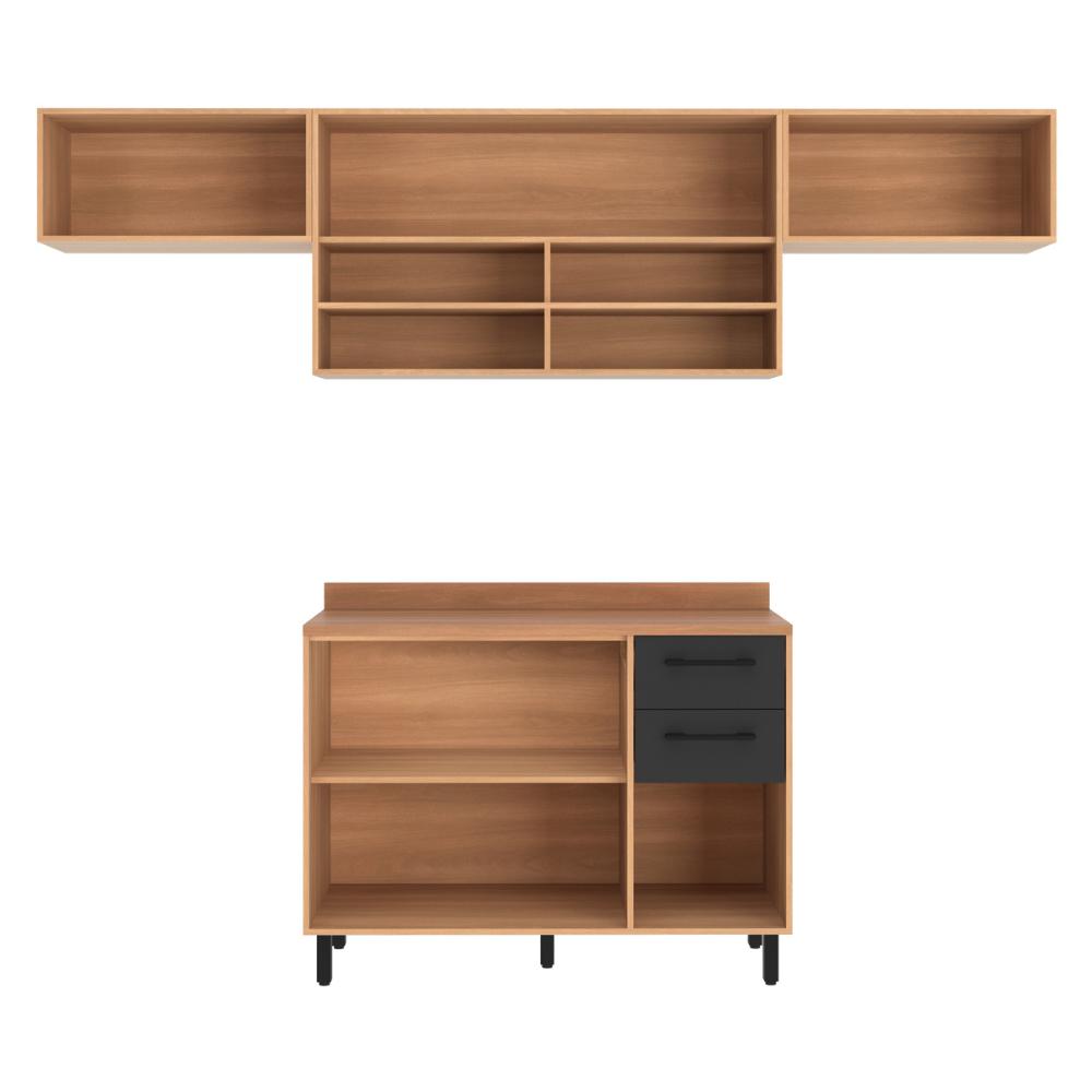 Armário de Cozinha Compacta Modulada 4 Peças com Balcão Havana Multimóveis CR20327 Rovere/Grafite