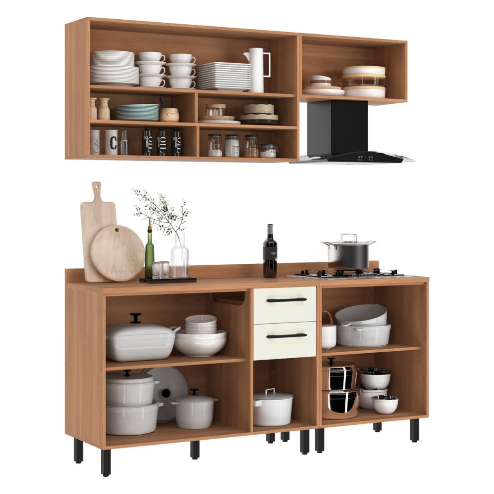 Armário de Cozinha Compacta Modulada 4 Peças com Balcão Havana Multimóveis CR20337 Rovere/Champanhe