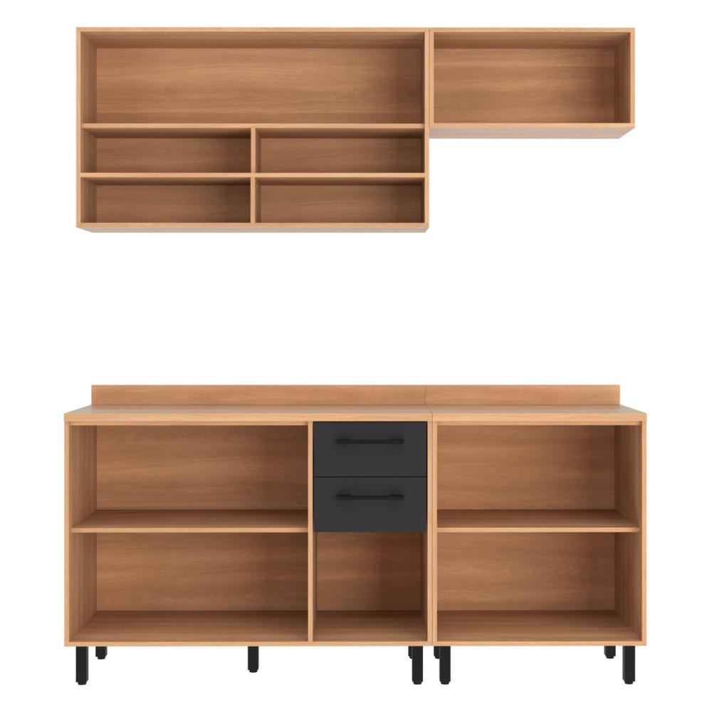 Armário de Cozinha Compacta Modulada 4 Peças com Balcão Havana Multimóveis CR20337 Rovere/Grafite