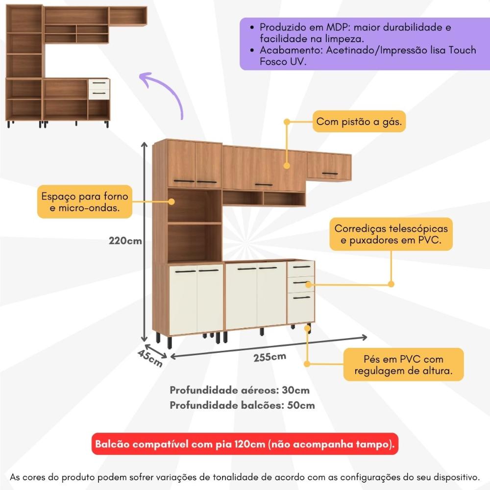 Armário de Cozinha Compacta Modulada 4 Peças com Gabinete Pia Havana Multimóveis CR20321 Rovere/Champanhe