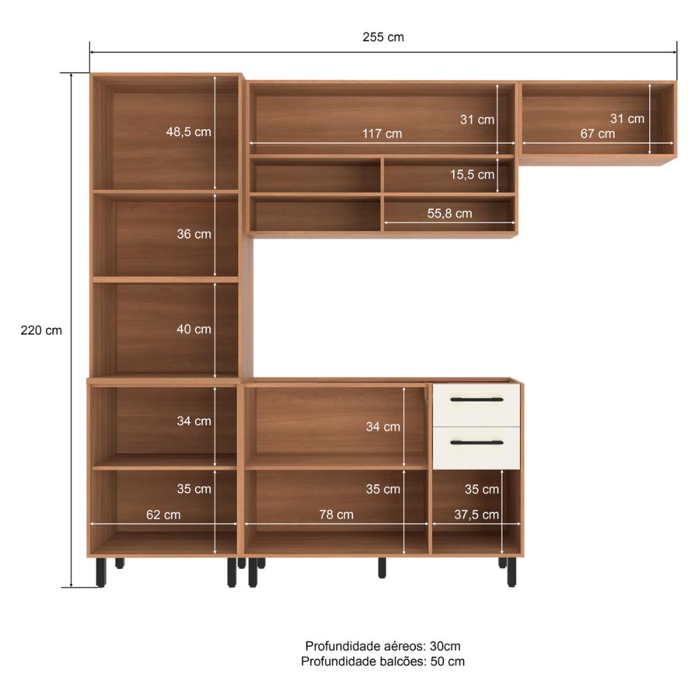 Armário de Cozinha Compacta Modulada 4 Peças com Gabinete Pia Havana Multimóveis CR20321 Rovere/Champanhe