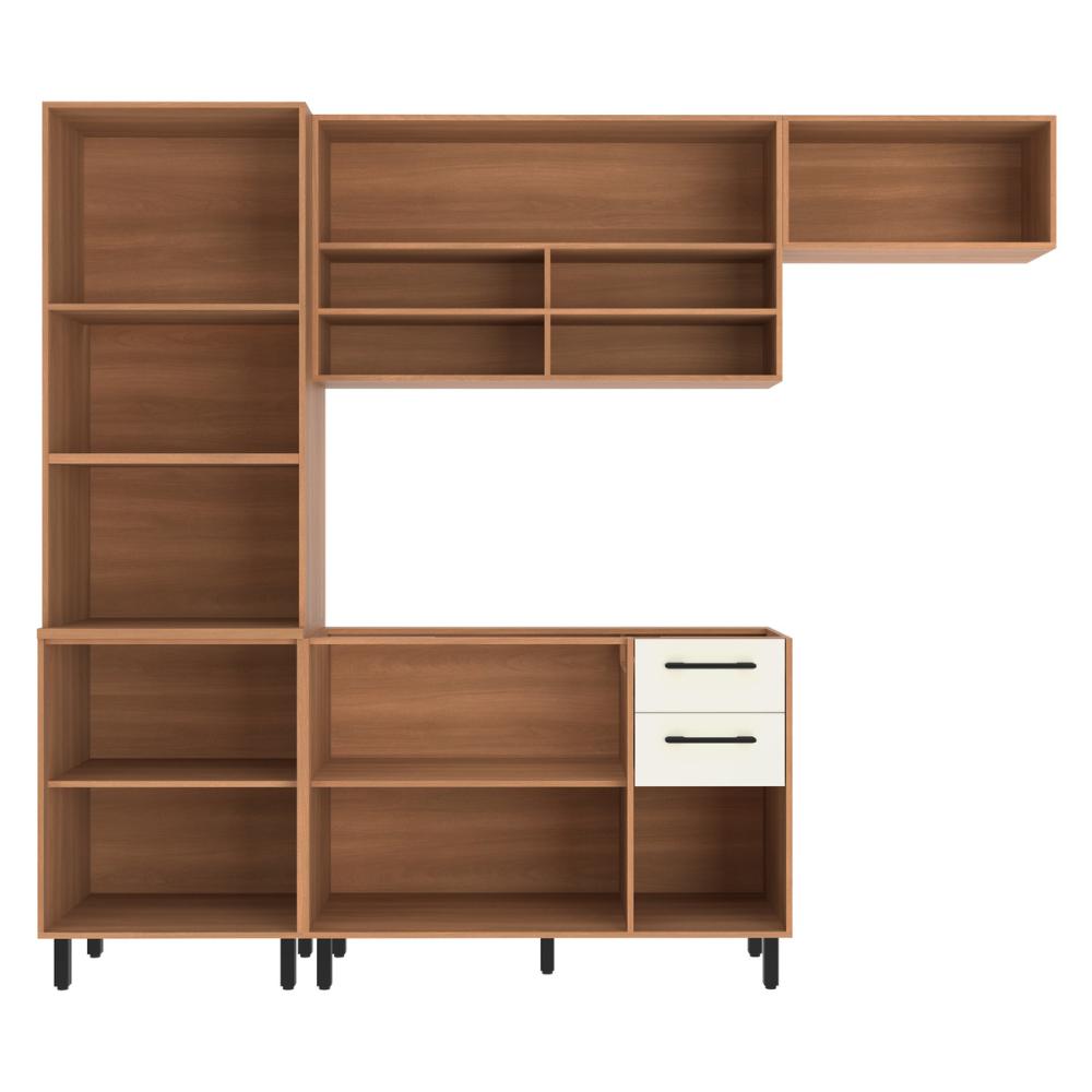 Armário de Cozinha Compacta Modulada 4 Peças com Gabinete Pia Havana Multimóveis CR20321 Rovere/Champanhe
