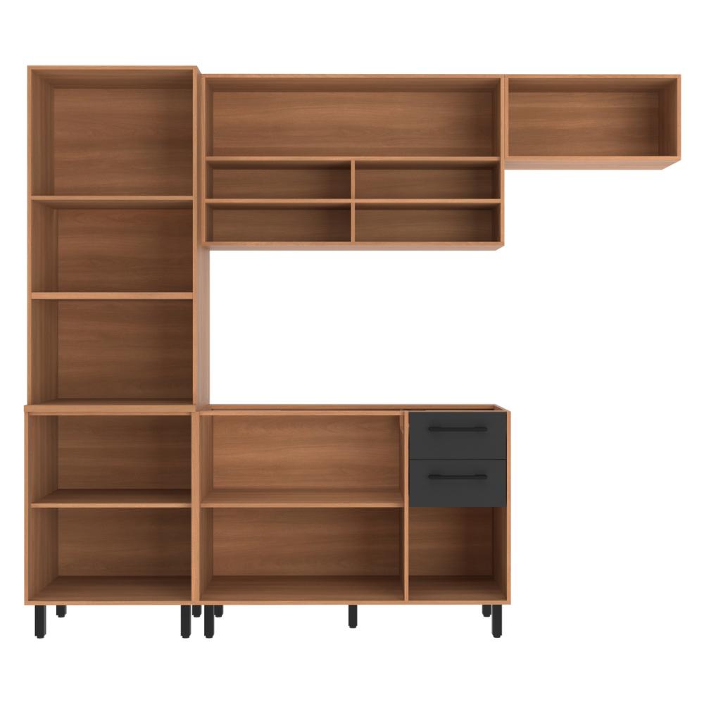Armário de Cozinha Compacta Modulada 4 Peças com Gabinete Pia Havana Multimóveis CR20321 Rovere/Grafite