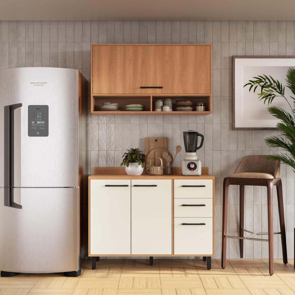 Armário de Cozinha Compacta Modulada com Balcão Havana Multimóveis CR20339 Rovere/Champanhe