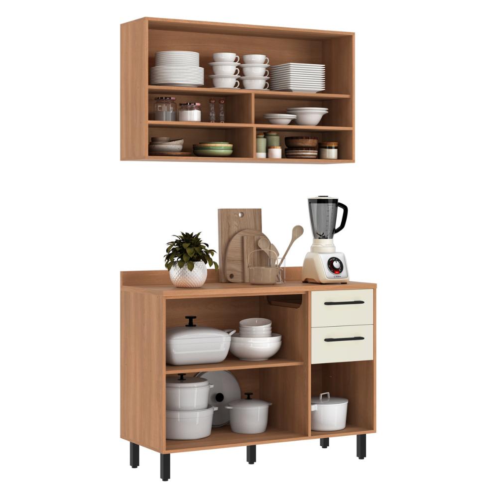 Armário de Cozinha Compacta Modulada com Balcão Havana Multimóveis CR20339 Rovere/Champanhe