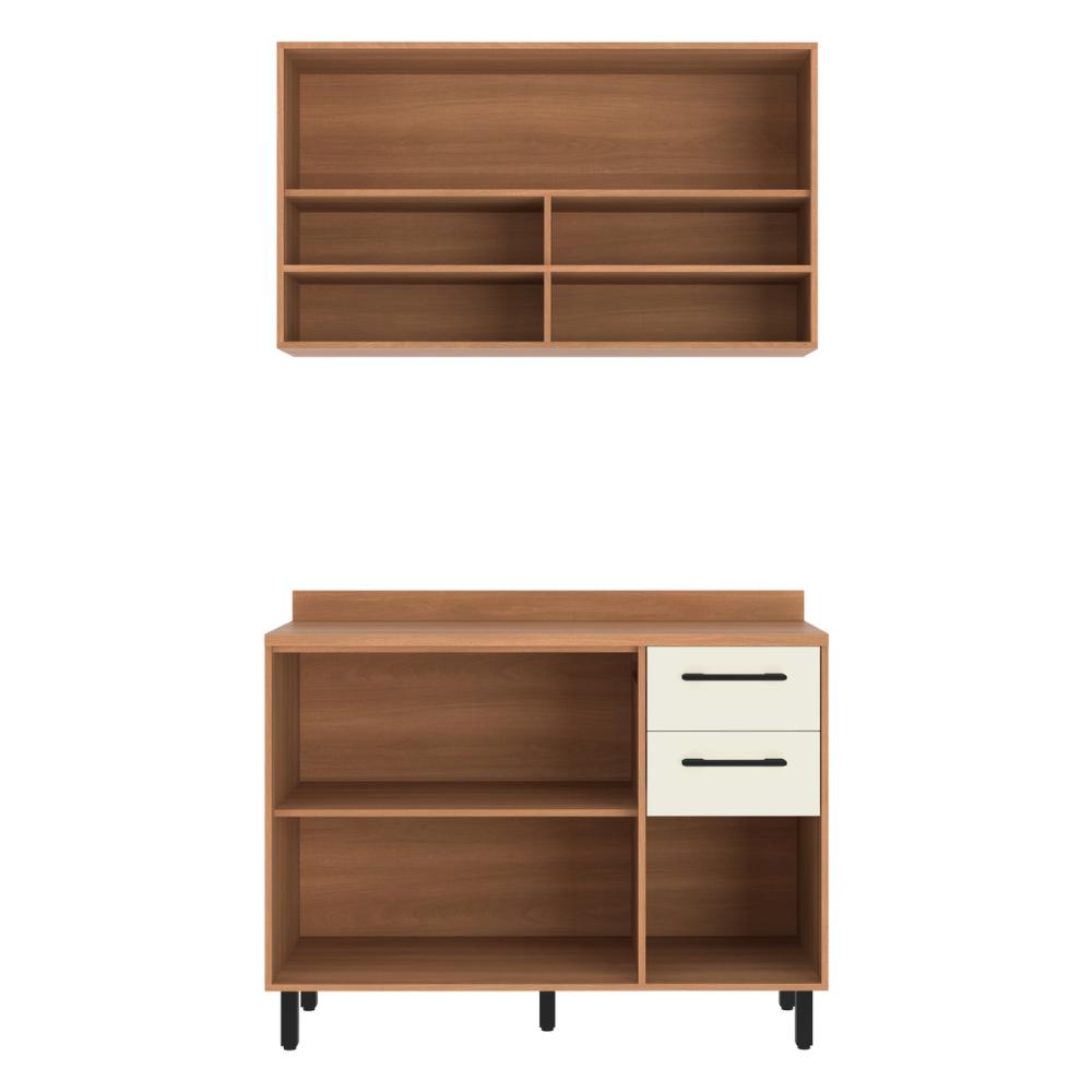 Armário de Cozinha Compacta Modulada com Balcão Havana Multimóveis CR20339 Rovere/Champanhe