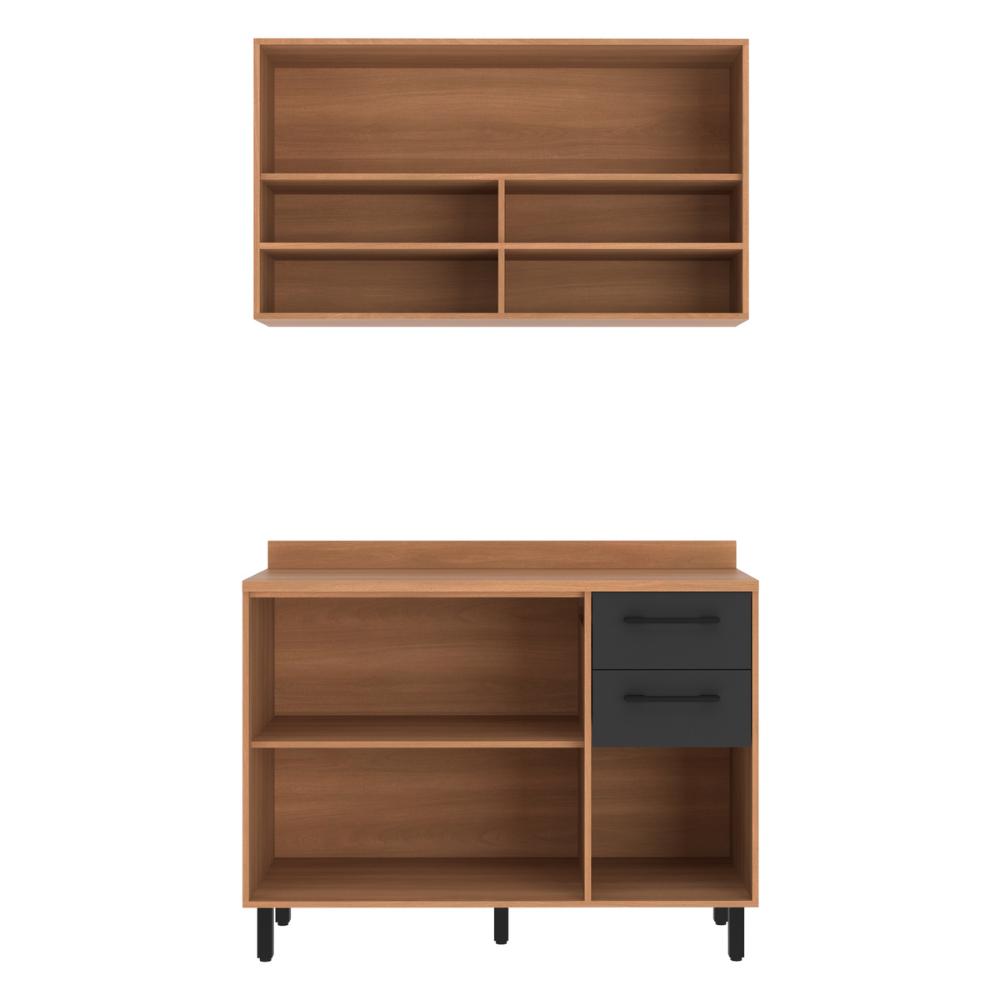 Armário de Cozinha Compacta Modulada com Balcão Havana Multimóveis CR20339 Rovere/Grafite