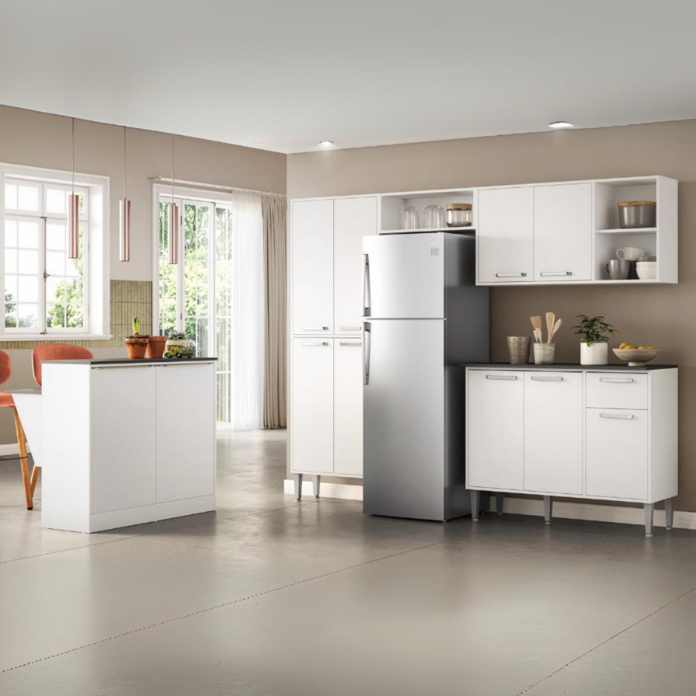Armário de Cozinha Compacta Modulada com Mesa/Bancada Multimóveis MP2255 Branco