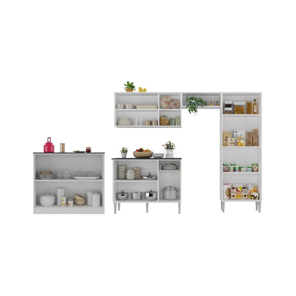 Armário de Cozinha Compacta Modulada com Mesa/Bancada Multimóveis MP2255 Branco